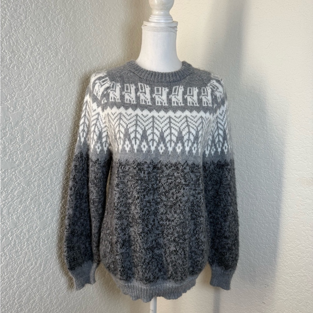 Fair Isle Alpaca Wool‎ Sweater Women's M  Gray Knit  Pullover